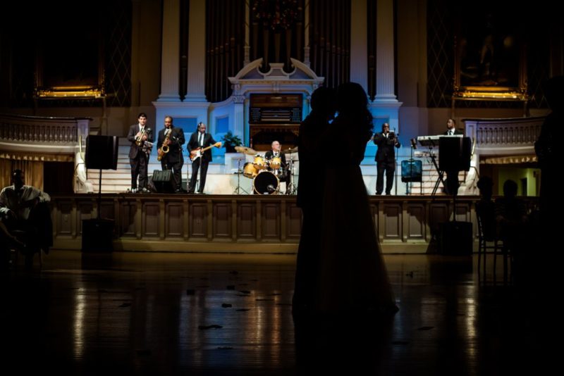 A low lit dance between a bride and her father - Mechanics Hall Wedding Worcester - wedding photography