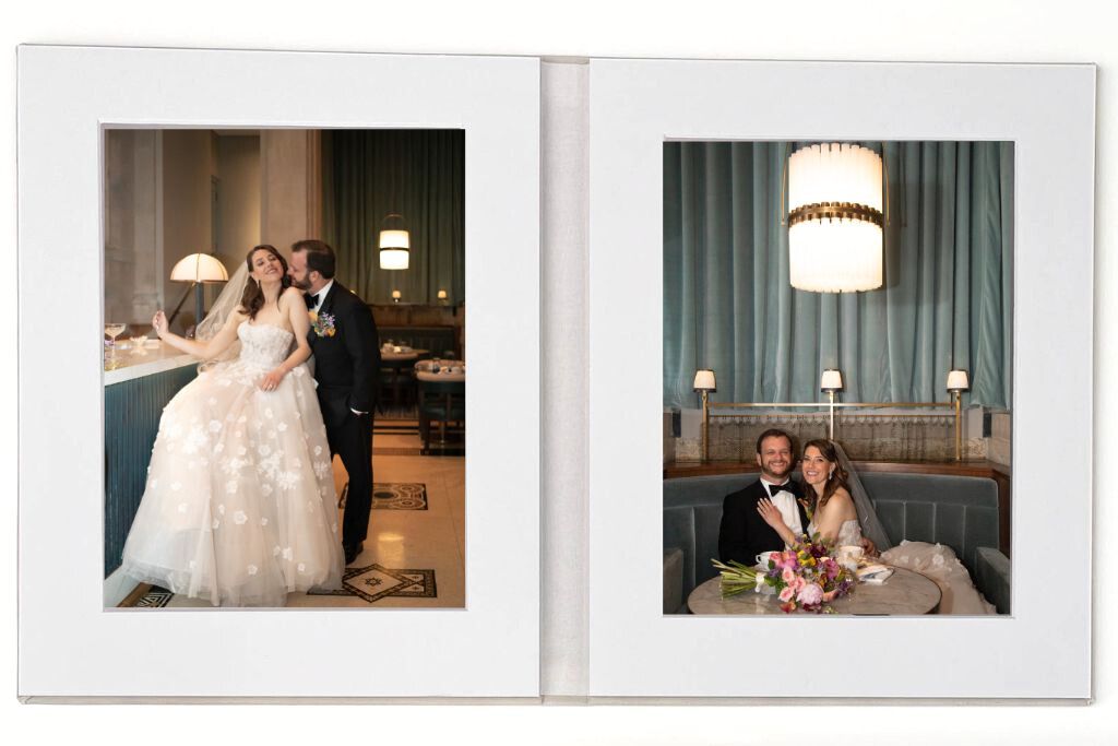 The Twin Folio in linen or velvet is included in the micro-wedding packages and can be added to Spagnolo Photography's wedding photography packages