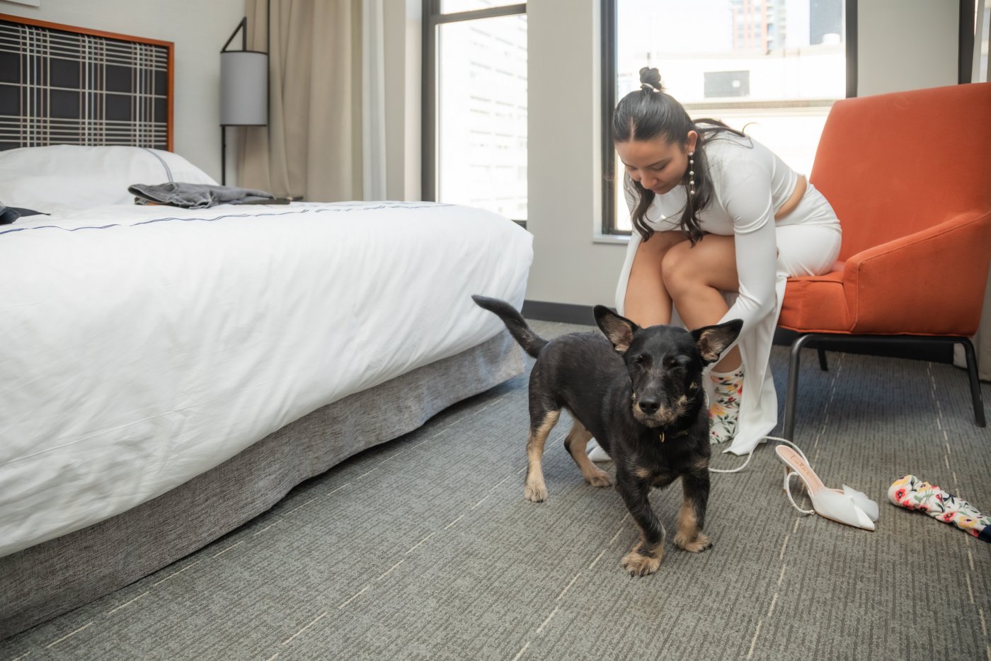 Bride getting ready at The Godfrey Hotel in Boston for her Boston City Hall wedding