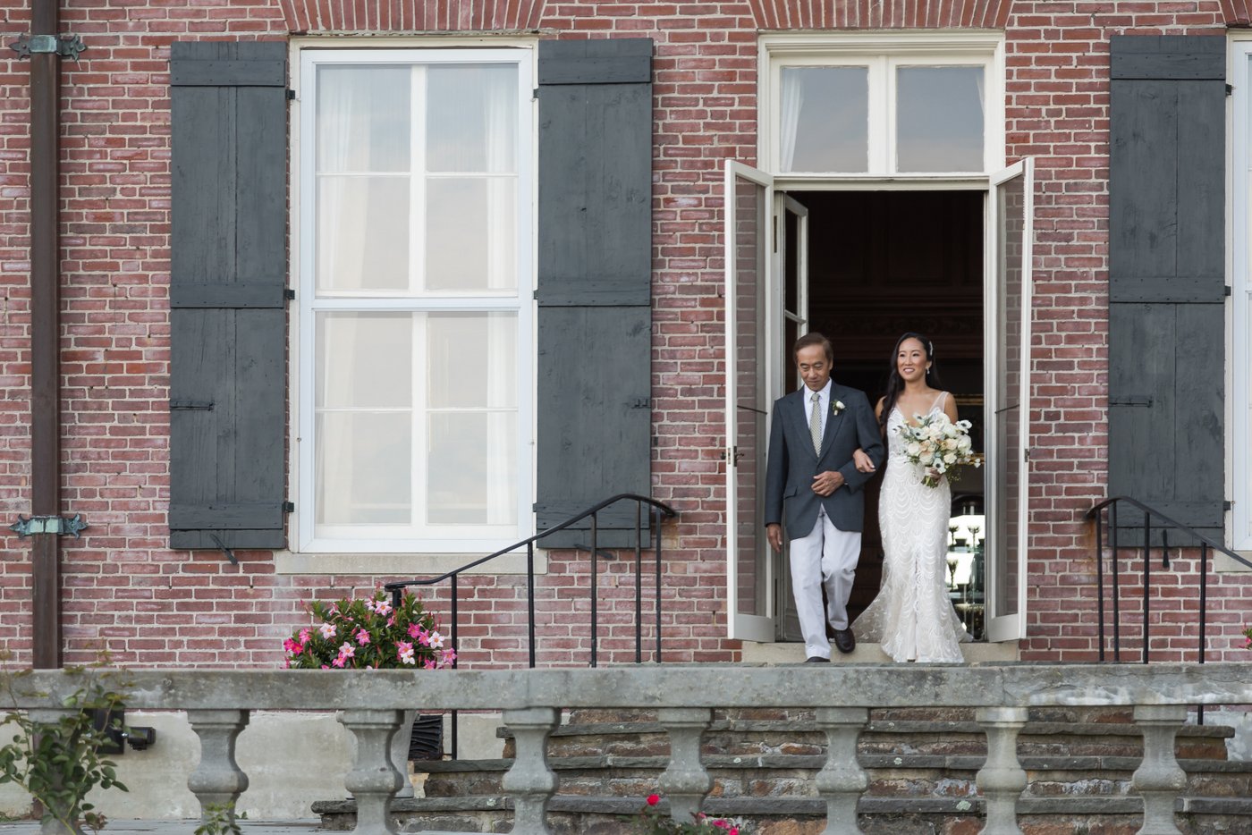 Bridal march at outdoor wedding ceremony at Misselwood Estate in Beverly MA