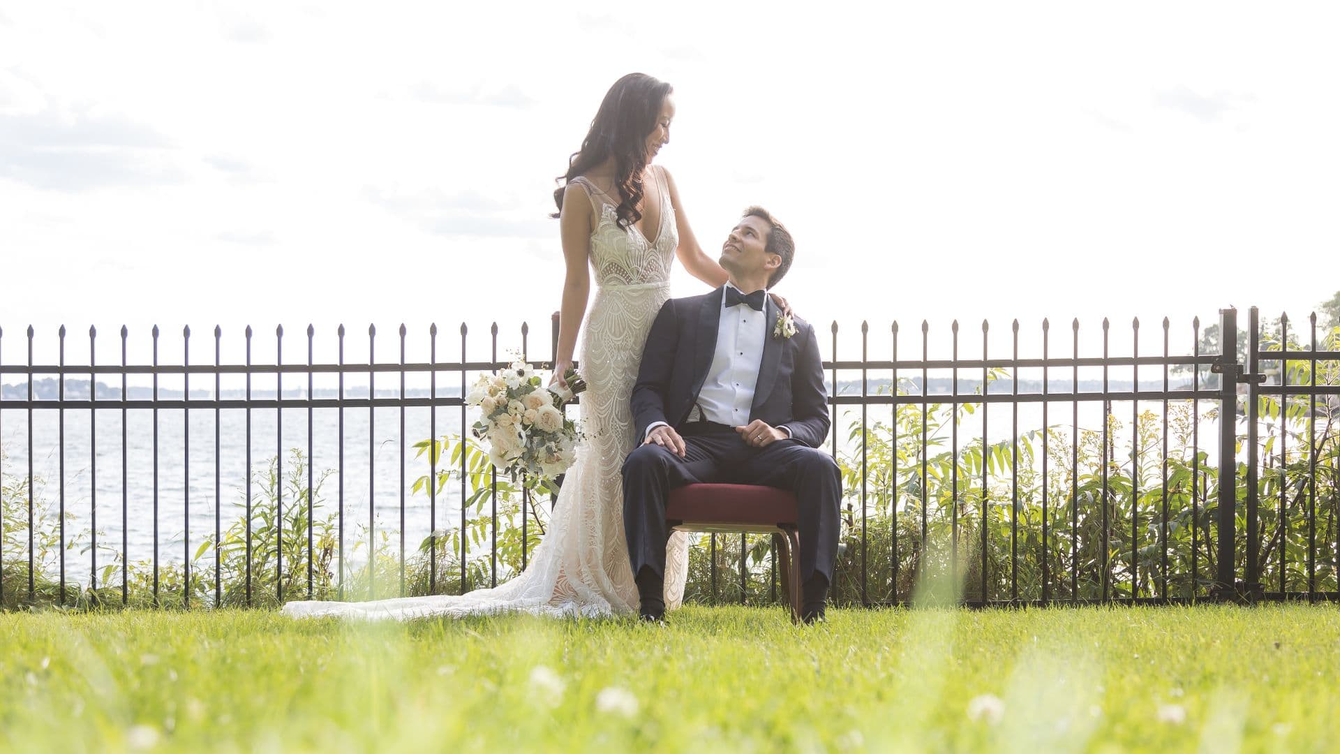 Romantic wedding portraits in the gardens at Misselwood Estate, surrounded by greenery