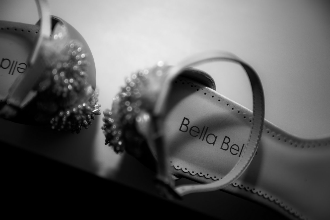 A black-and-white photo of the bride's Bella Belle Shoes