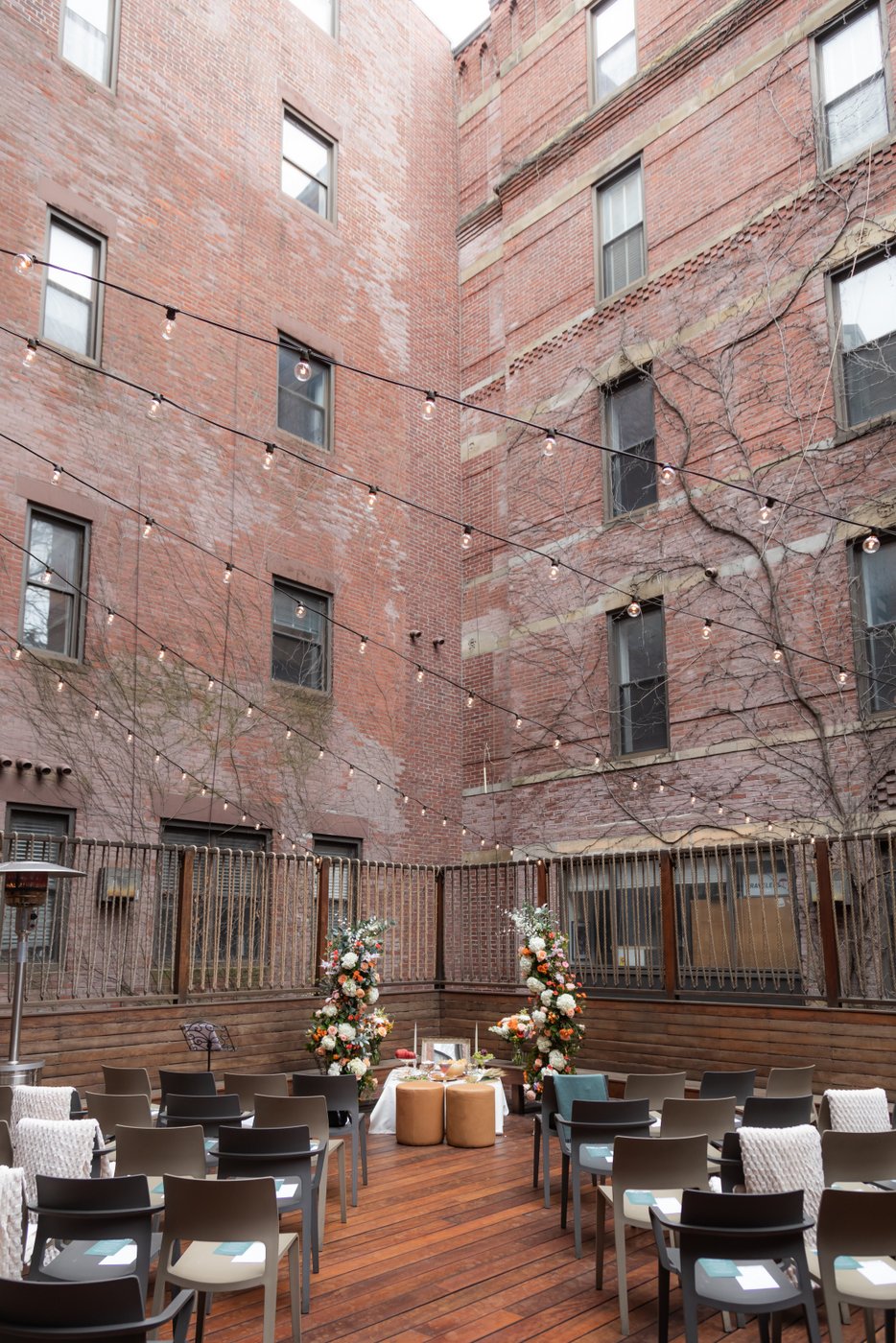 The floral altar at SRV patio wedding ceremony.