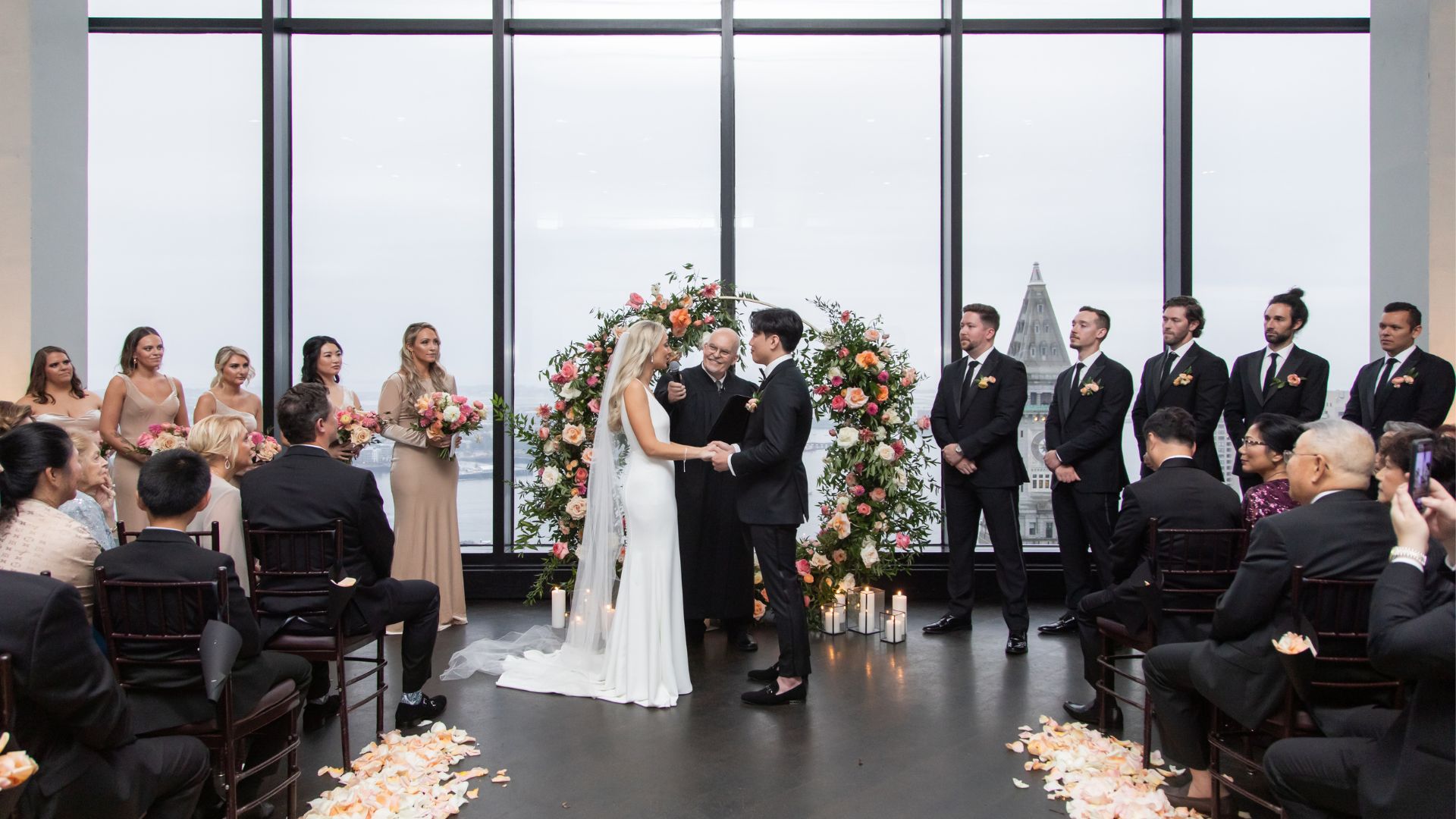 A scene during a wedding ceremony at the State Room in Boston
