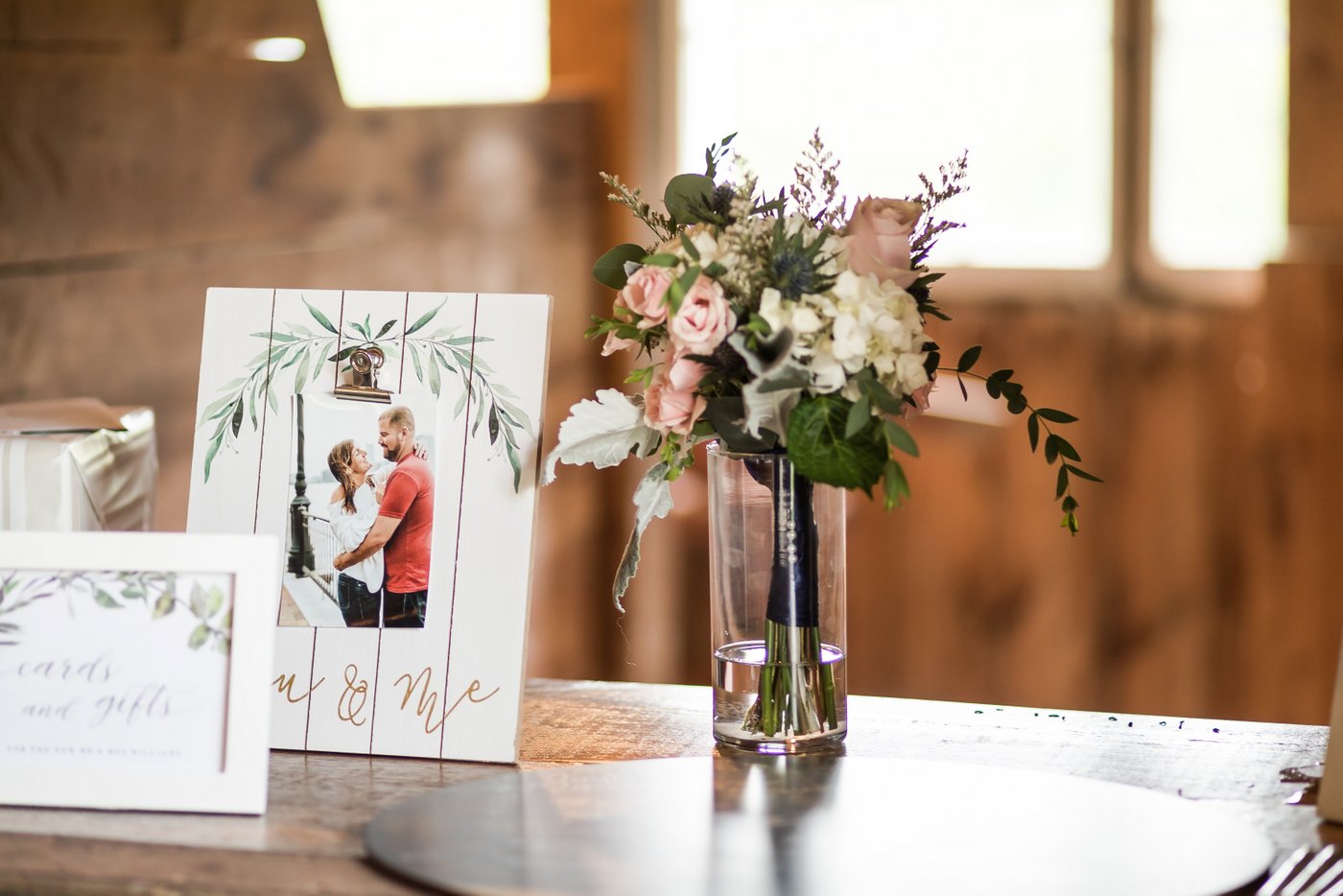 Floral details at a rustic wedding in Massachusetts