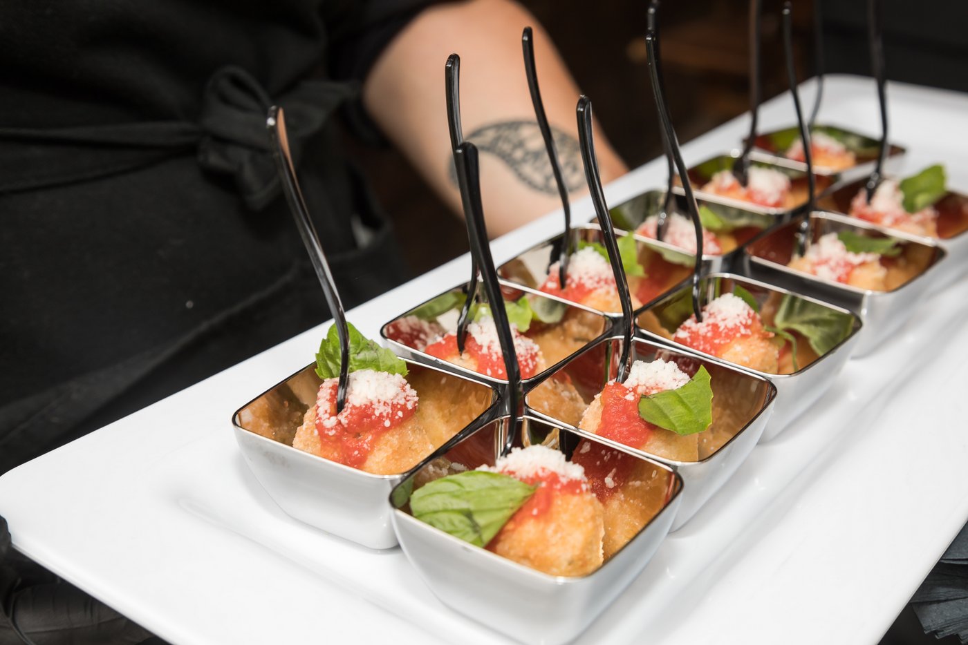 Appetizers at a farm wedding in Massachusetts