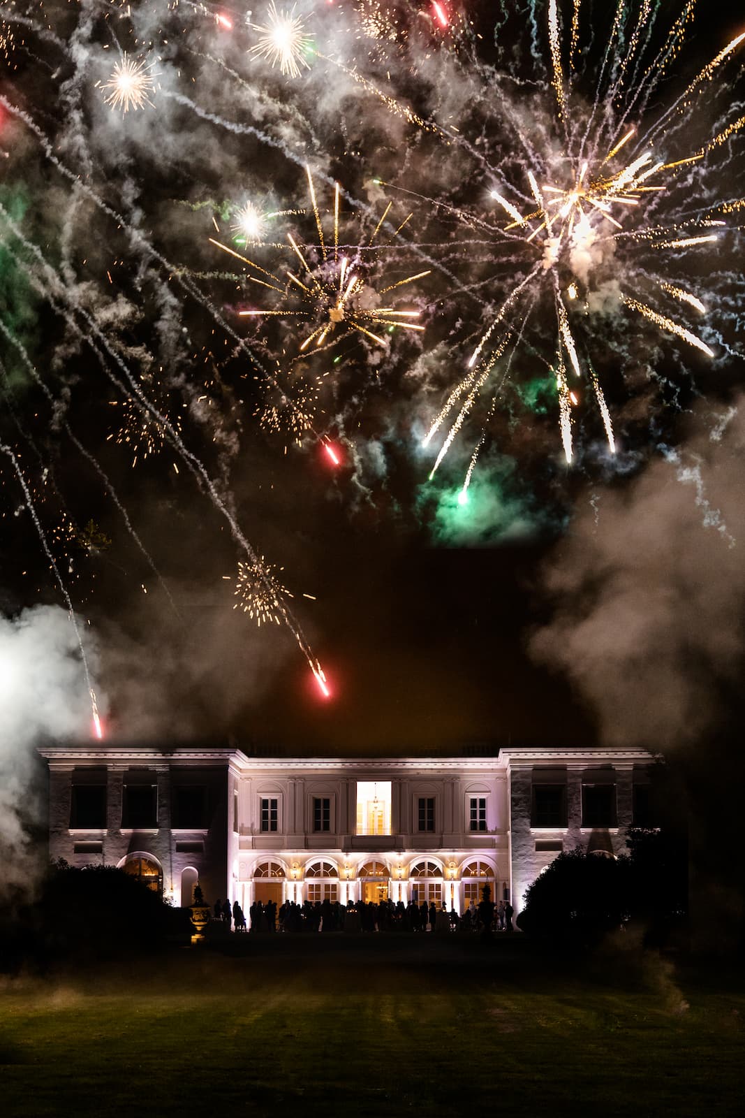 Fireworks at a wedding at Wadsworth Mansion in CT, photographed by Boston wedding photographers Spagnolo Photography