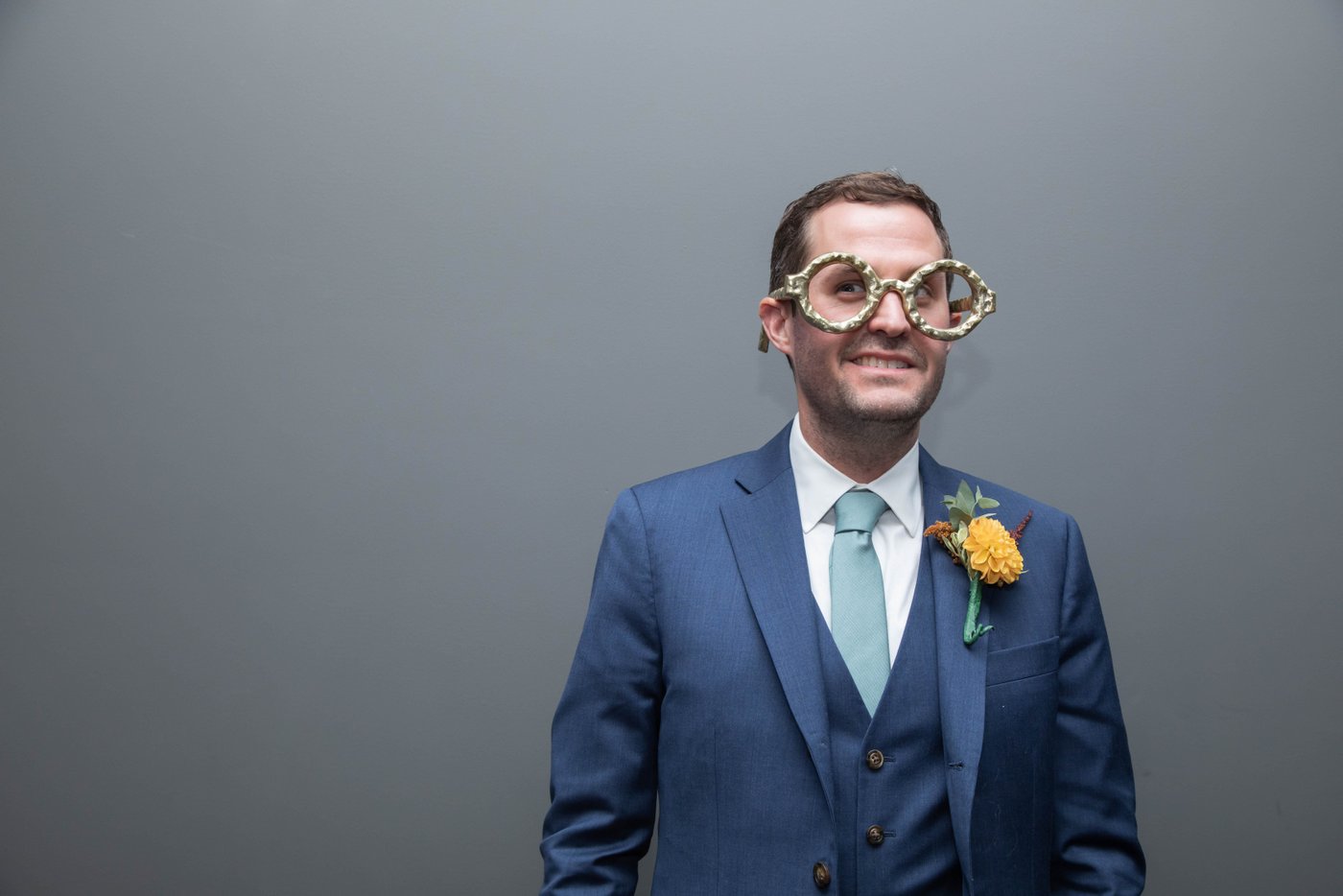 Groom being goofy before his fall wedding in Brookline.