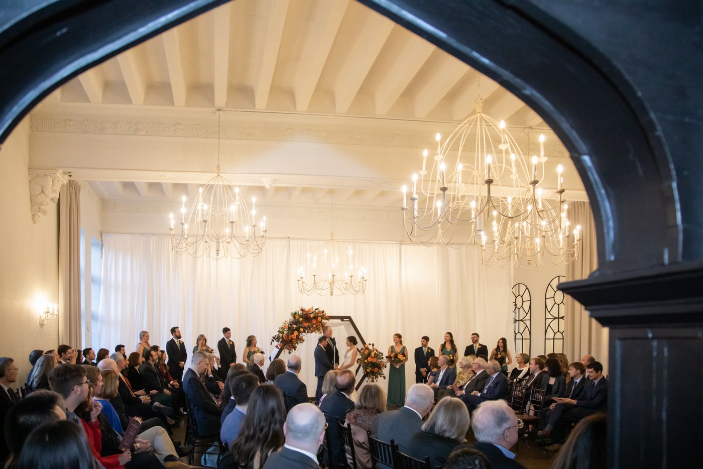 A scene from the ceremony at a fall ceremony at Alden Castle in Brookline