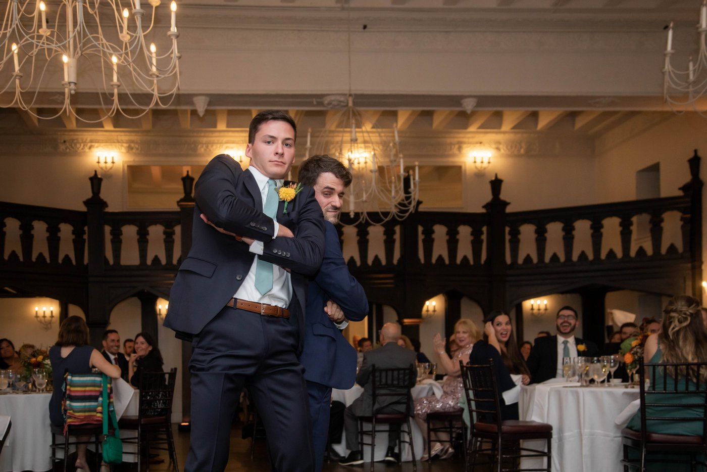 Bridal party entrance at fall wedding in Brookline