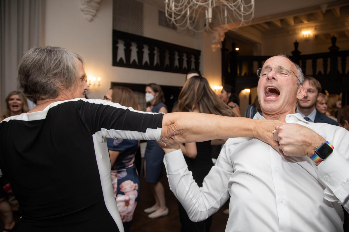 Guests dancing at fall wedding in Brookline MA