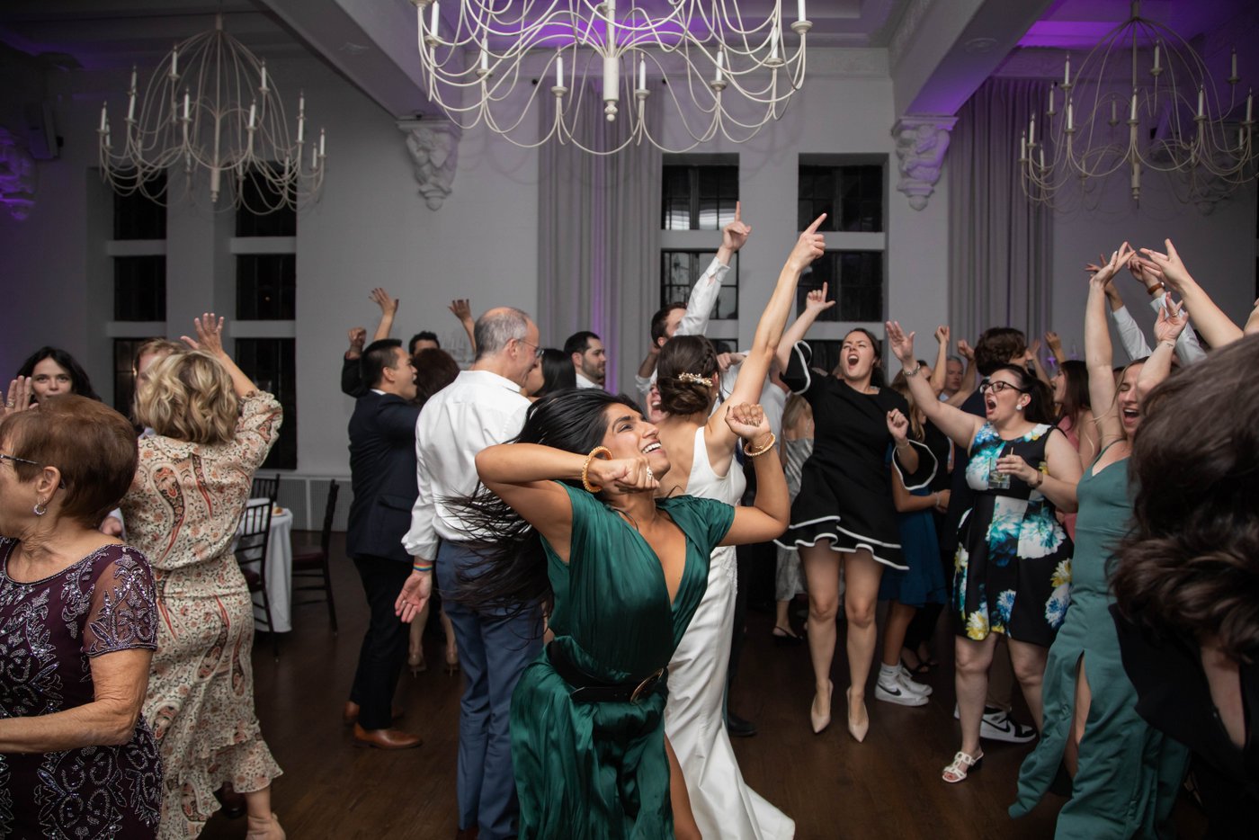 Guests dancing at fall Alden Castle wedding in Brookline MA