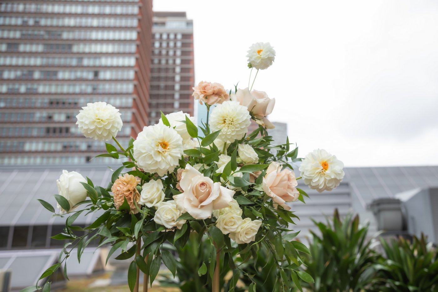 Wedding florals on the rooftop of Terra at Eataly in Boston