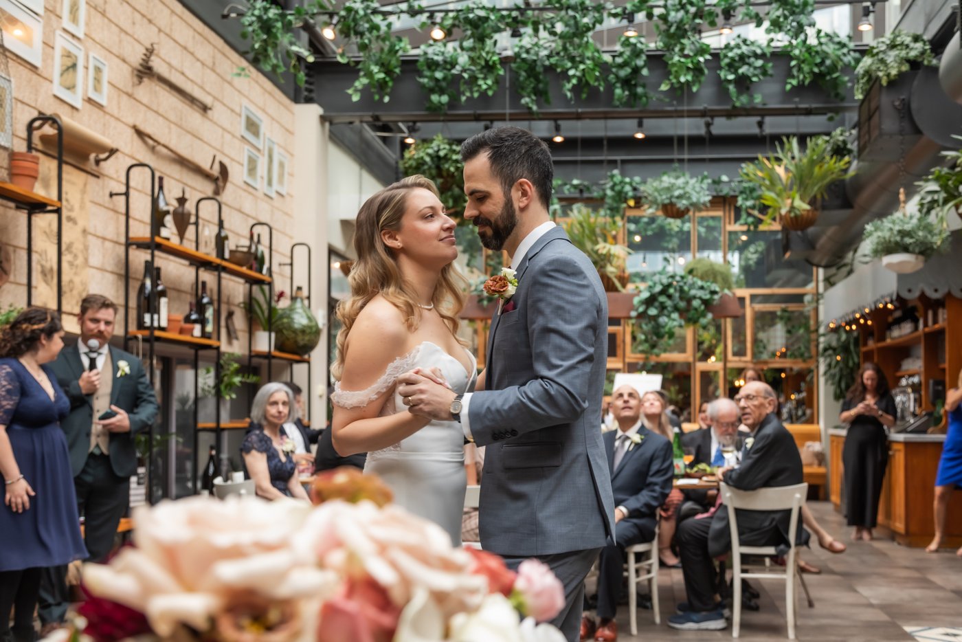 The bride and groom during their first dance at their Terra at Eataly wedding in Boston