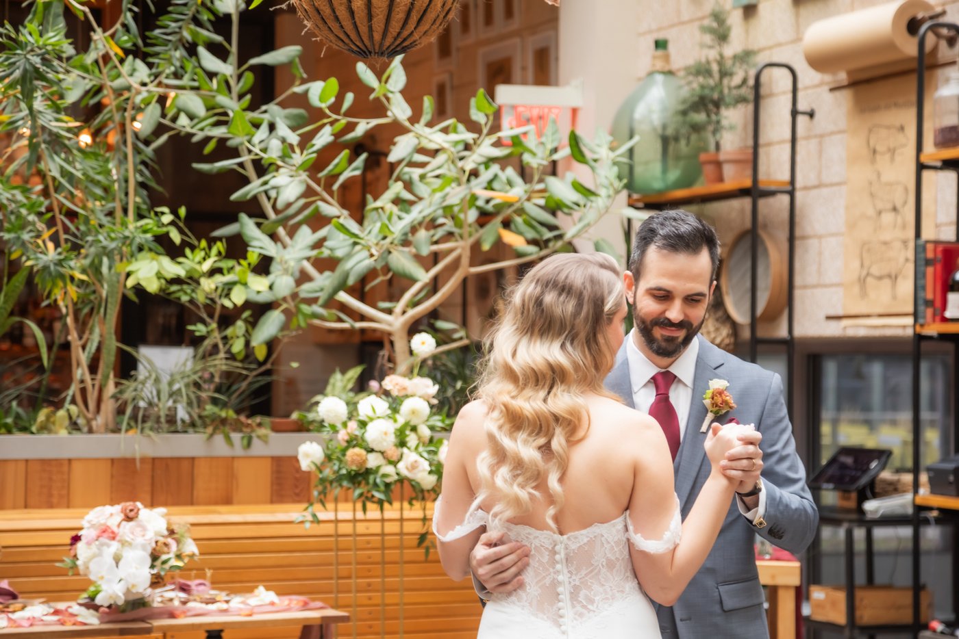 The bride and groom during their first dance at their Terra at Eataly wedding in Boston