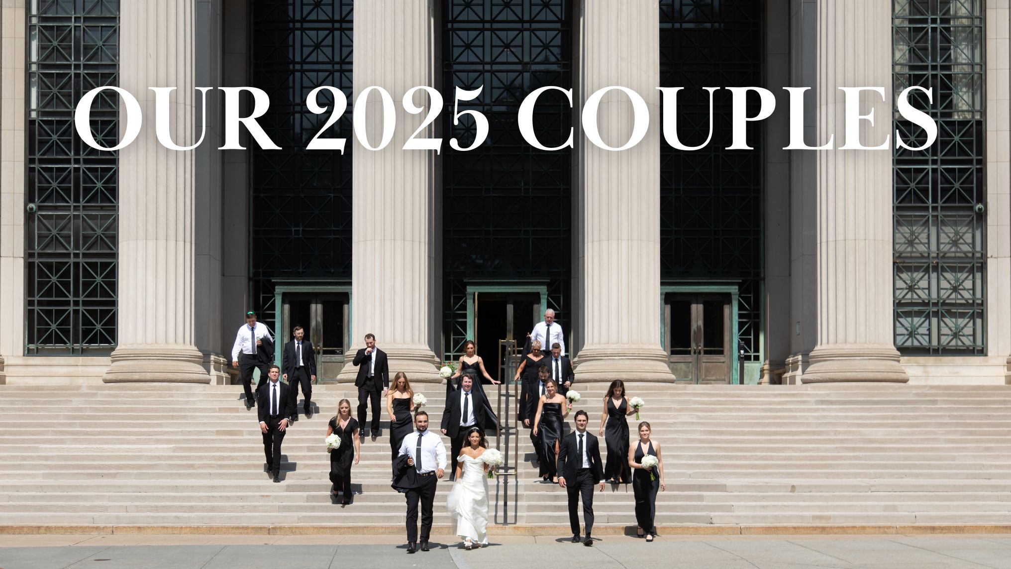 Wedding party descending the steps at MIT on their way to the MIT Chapel— Our 2025 Couples
