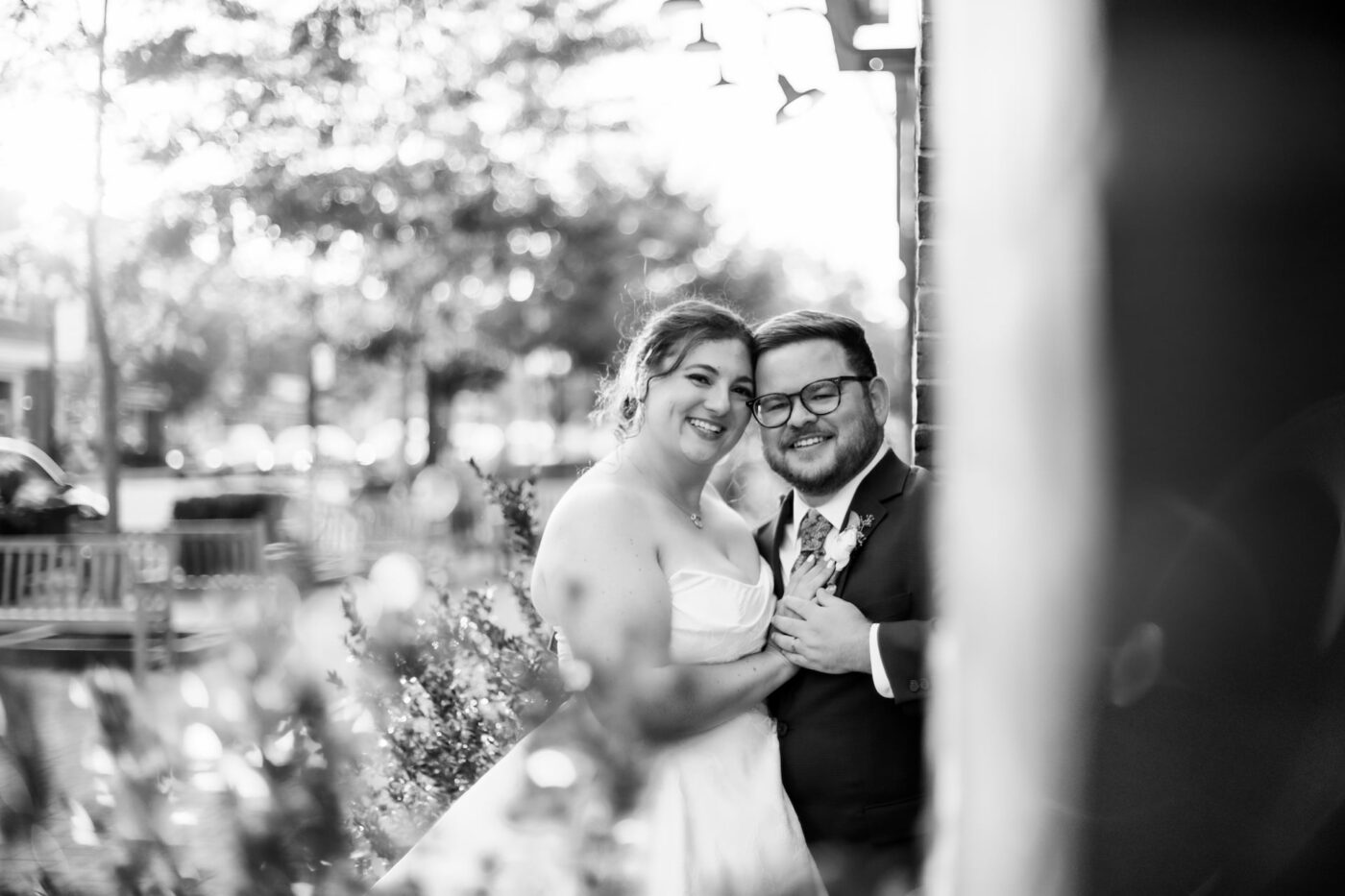 A bride and a groom pose for a photo during their micro wedding at il Casale in Lexington, MA, photographed by Boston-based micro wedding photographers Spagnolo Photography