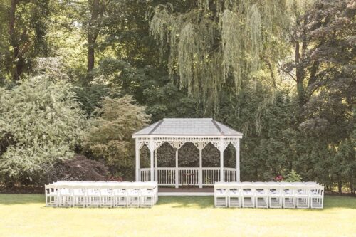 The outdoor ceremony space setup at the Publick House for a spring micro-wedding